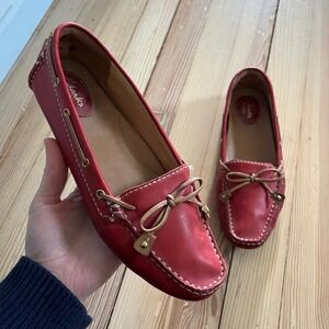 Clarks Artisan Womens 7.5M Red Leather Driving Moccasins Loafers Bow Flats Boho